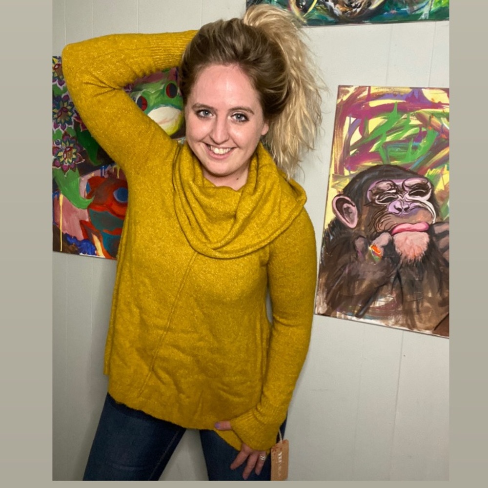 Mustard yellow cowl neck sweater